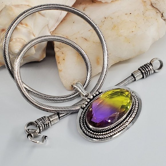 Handcrafted Artisan Jewelry - Yellow/Purple Ametrine Quartz Stone Silver Pendant